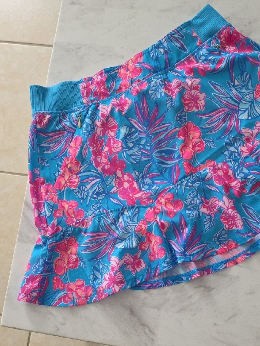 Lilly Pulitzer Aqua Floral Ruffle Skort - Picture 2 of 9